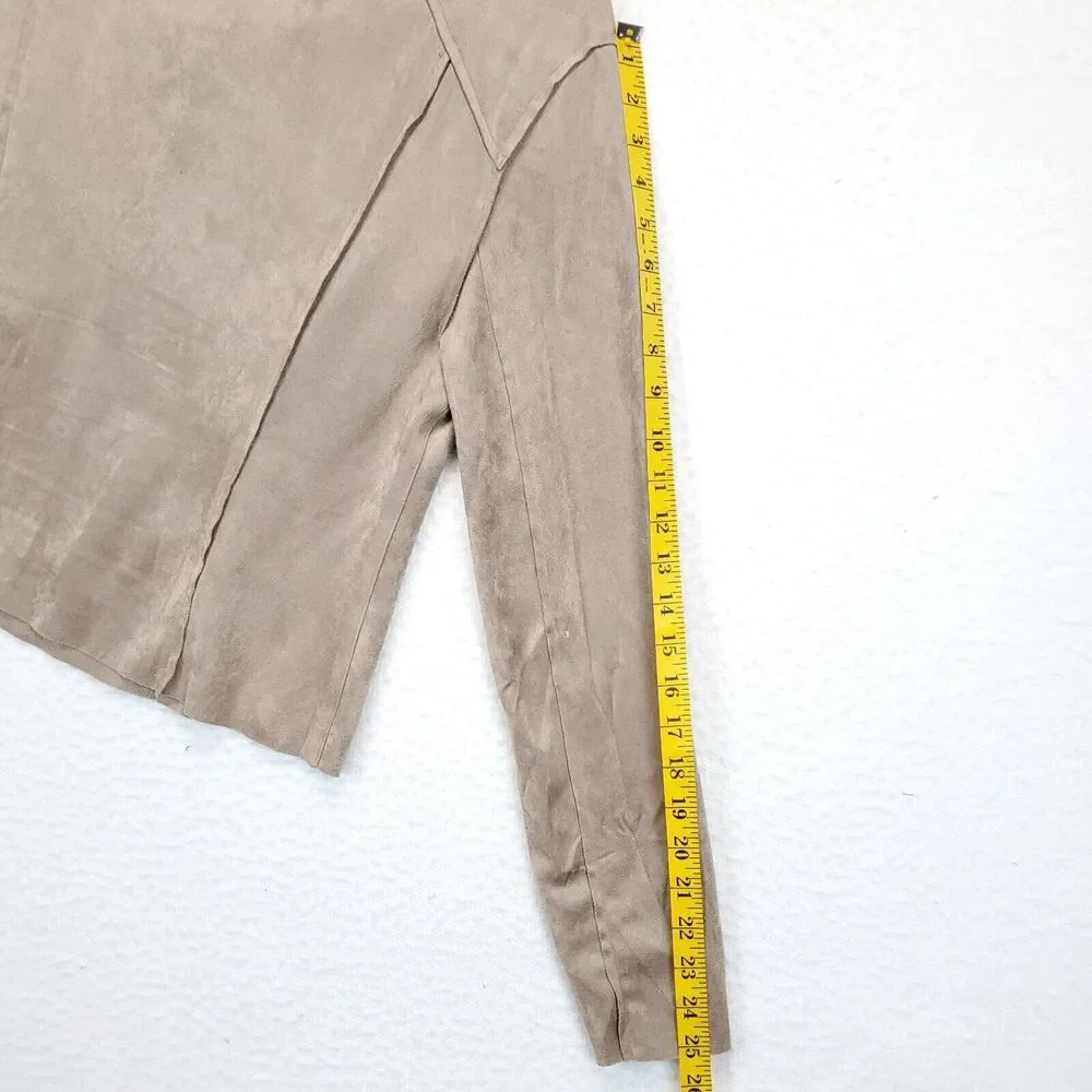 Shein Drape Neck Inside Out Blazer Top Women L Long Sleeves Front Zip Taupe - Picture 8 of 13